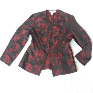 Red Black Jacquard Blazer Zip Jacket Floral Asian Inspired Style City Spirit 8
